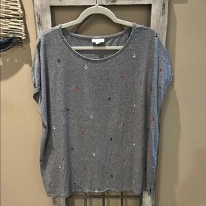 JJill Gray Anchor Print Women's Top